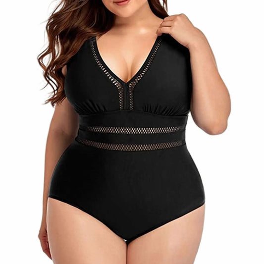 Traje de Baño Completo Plus Size con Recortes Calados Ref: 0601