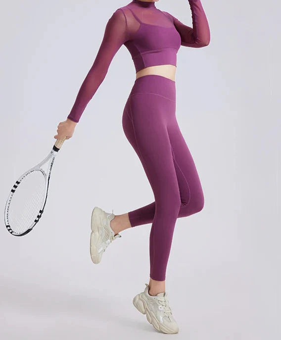 Conjunto Deportivo con Top de Manga Larga en Tul y Calza Ref: 1040