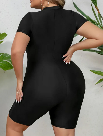 Traje de Baño Completo Plus Size Deportivo con Mangas Cortas y Cremallera Ref: 0613