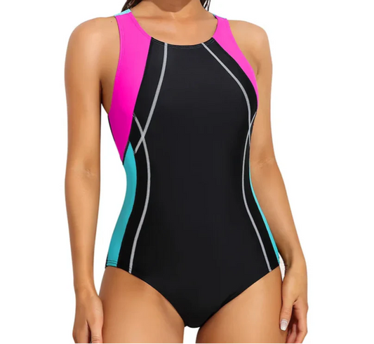 Traje de Baño Completo Deportivo con Líneas de Contorno y Tirantes Anchos Ref: 0673