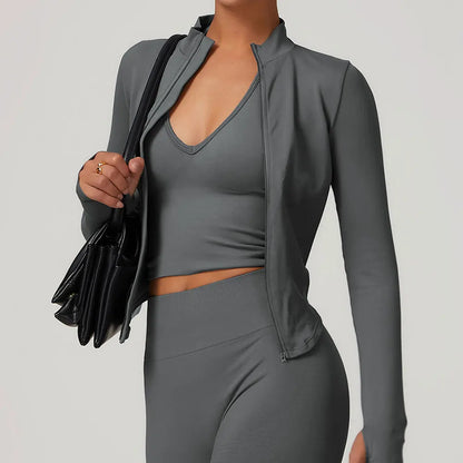 Campera Deportiva Lisa Con Cierre Frontal Y Cuello Alto Ref: 1088