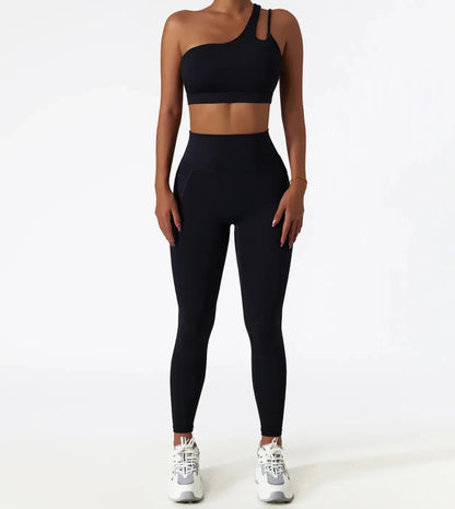 Conjunto Deportivo Con Top Un Solo Hombro de Tirantes Dobles Y Calza Ref: 1065