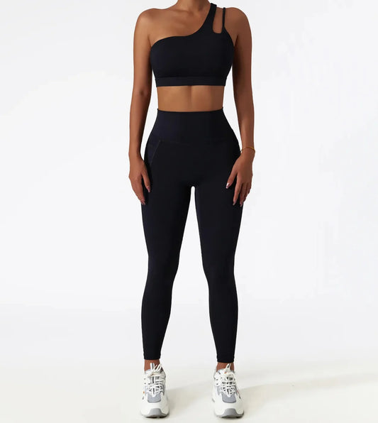 Conjunto Deportivo Con Top Un Solo Hombro de Tirantes Dobles Y Calza Ref: 1065