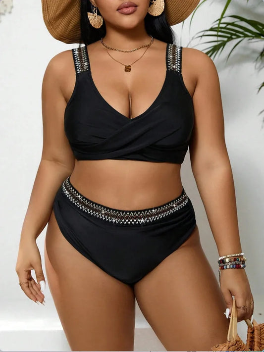 Bikini Plus Size con Tirantes Brillantes y Banda Cruzada Ref: 0650