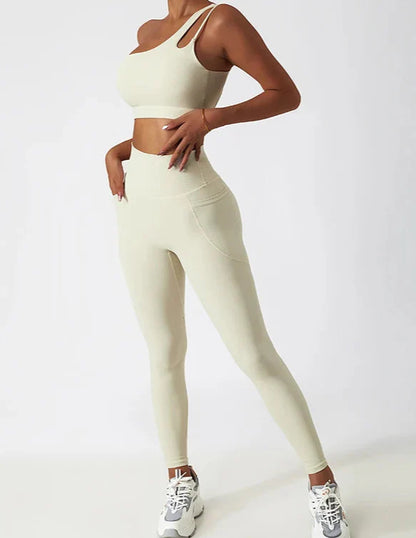 Conjunto Deportivo Con Top Un Solo Hombro de Tirantes Dobles Y Calza Ref: 1065