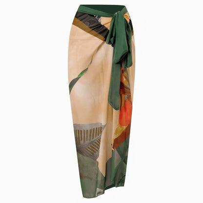 Conjunto de Traje de Baño Completo Drapeado y Falda Estampada Tropical Ref: 0568