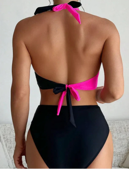 Bikini Bicolor Cruzado y Cintura Alta Ref: 0519