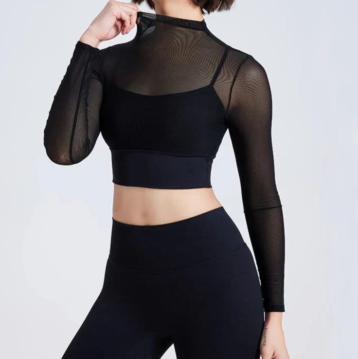 Conjunto Deportivo con Top de Manga Larga en Tul y Calza Ref: 1040