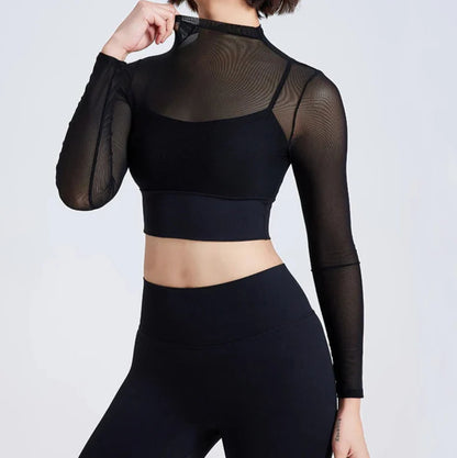 Conjunto Deportivo con Top de Manga Larga en Tul y Calza Ref: 1040